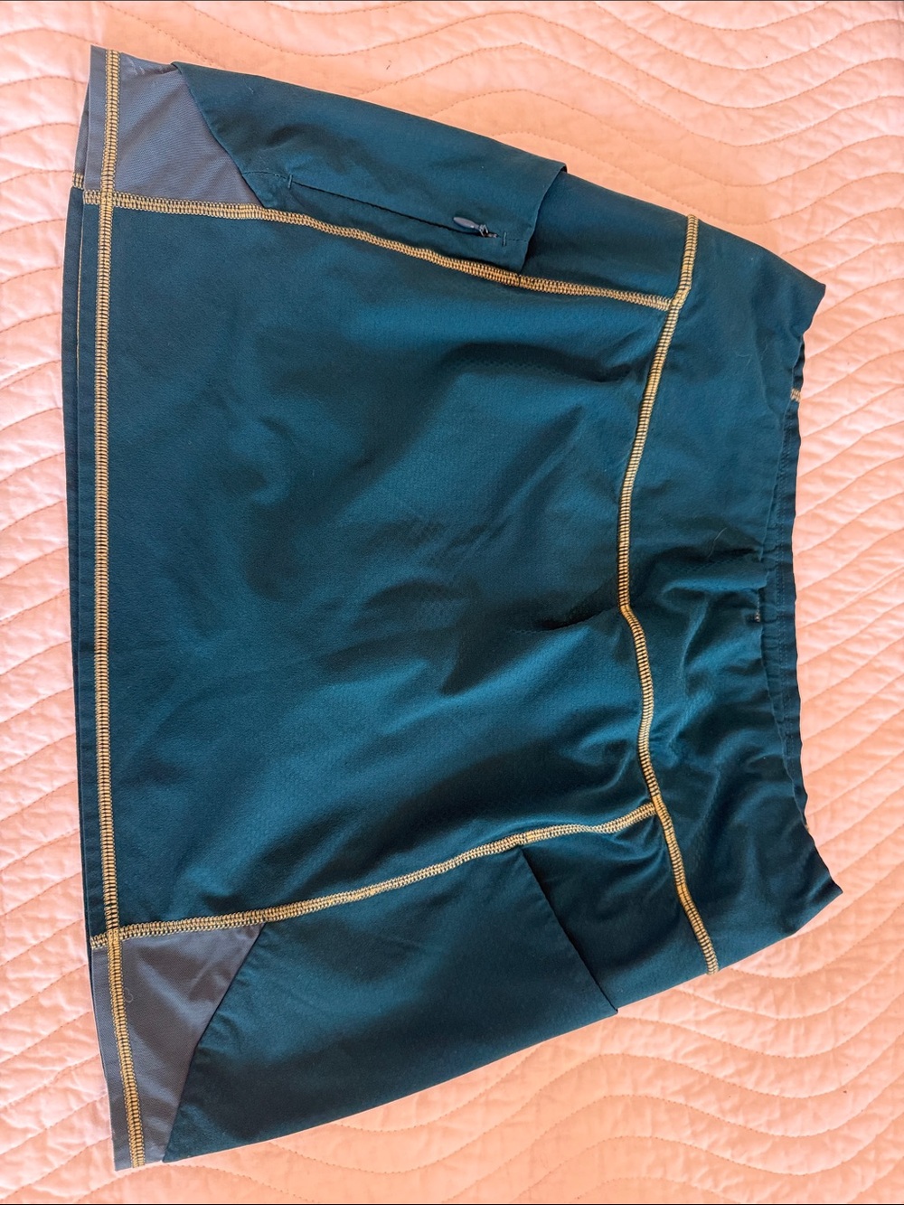 Athleta Dark Teal Mini Skirt with Gold Contrast Stitching